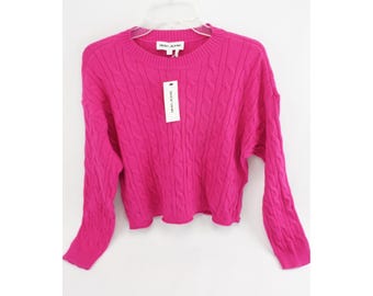 New DKNY Jeans Cable Knit Sweater Womens Medium Pink DJRR0510 Long Sleeve Crew