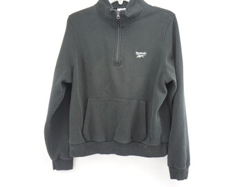 Reebok Women Black Quarter Zip Long Sleeve Sweatshirt Pullover Jacket L Large