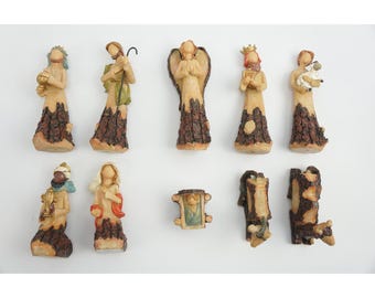 Ganz Nativity Set 10 Piece Resin Bark Texture Rustic Christmas EX11822 Excellent