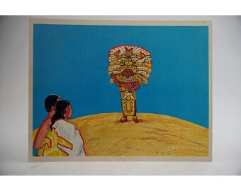 Cooper Films The Smoking Mountain Lámina artística 12.5x10 Leyenda azteca 1970 Vintage