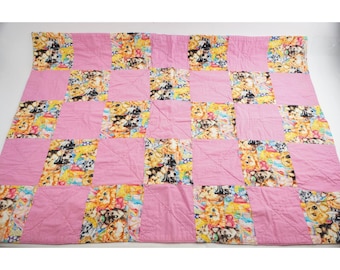 Piecemakers by the Bay Quilt 40x30 Pink Cat Dog Patchwork Baby Blanket VGC