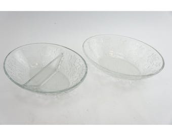 Princess House Fantasia Serving Bowls Set 2 Clear Glass Poinsettia EUC