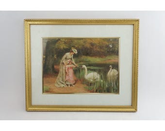 Britts Prints Framed Art Feeding The Swans George Sheridan Knowles Gold Frame