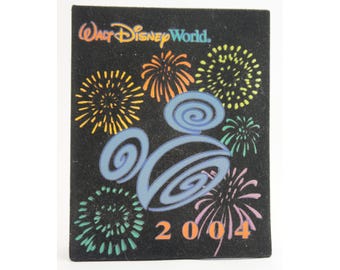 Álbum de fotos vintage de Walt Disney World 2004 con textura aterciopelada, fuegos artificiales, 3 páginas, GC