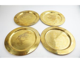 Platos base de latón sin marca, unisex, talla única, color dorado, juego de 4, hechos en México.