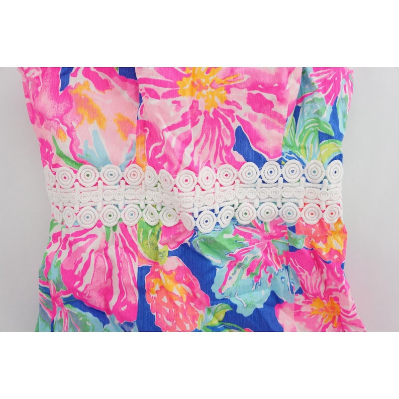 Lilly Pulitzer Women's Size 6 Halter Mini Floral Print Dress White Lace Trim image 2