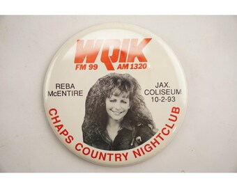 Reba McEntire Pin White 1993 WQIK Jax Coliseum Fair 3-1/2"