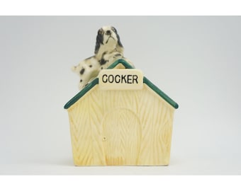 Lipper & Mann Doghouse Coin Bank Cocker Spaniel Ceramic Vintage Japan Good