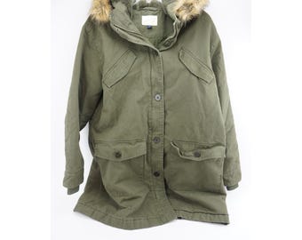 Universal Thread Womens Green Faux Fur Hood Parka Jacket Coat Size Medium