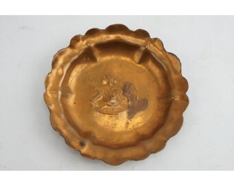 Vintage 1960s MCM Copper Trinket Dish Scalloped Eagle Crest Embossed Good