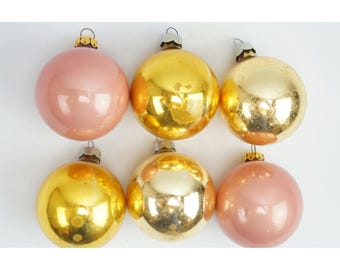 Vintage Mercury Glass Christmas Ornaments Pink Gold Iridescent Set of 6 Good