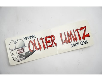 Vintage Outer Limitz Skate Shop Bumper Sticker White Red Takeout Box