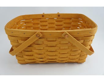 Longaberger Basket 2002 Handwoven Rectangular Dual Swing Handles Excellent