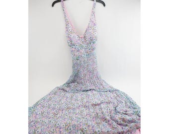 NWT Laundry by Shelli Segal Floral Maxi Dress Womens 6 Pink Blue Pleated Chiffon