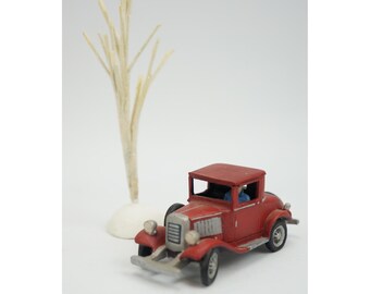 Hawthorne Village Red Car and White Glitter Tree Christmas Accessories Excellent