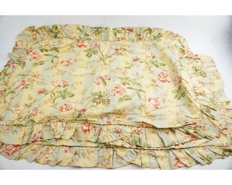 Waverly Pillow Sham 2pc Standard Yellow Floral Cotton Ruffled Vintage EUC