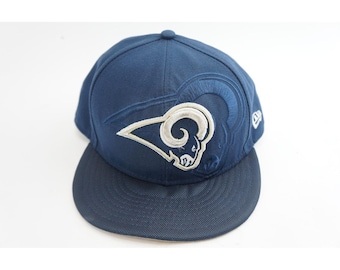 New Era Los Angeles Rams 59FIFTY Fitted Hat Mens 7 1/2 Navy Blue NFL Excellent