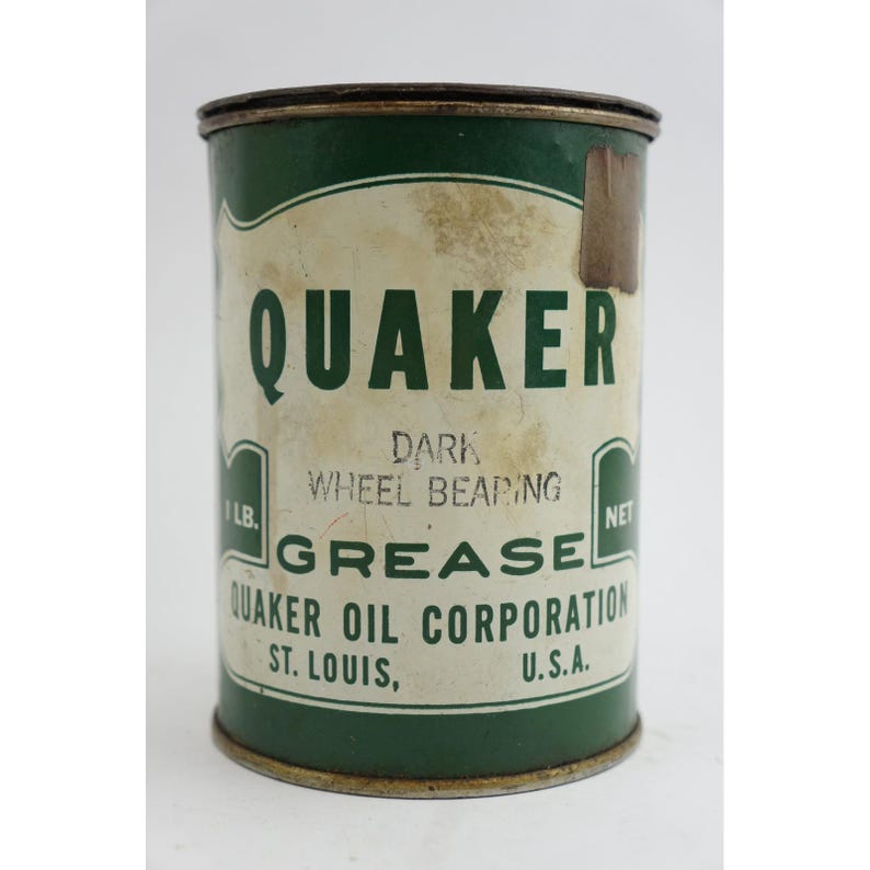 Quaker Grease Tin 1lb Green Vintage Dark Wheel Bearing Oil Corp St Louis Fair image 1