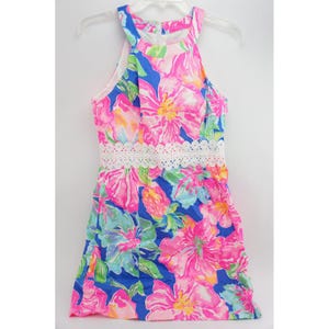 Lilly Pulitzer Women's Size 6 Halter Mini Floral Print Dress White Lace Trim image 1
