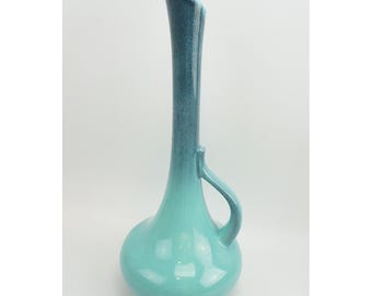 Royal Haeger 408 Ceramic Vase Turquoise Drip Glaze Long Neck 18" EUC