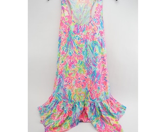 Lilly Pulitzer Racerback Tank Dress Ruffle Hem Coral Hampton Fan XS