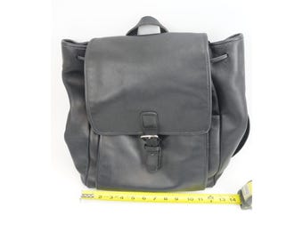 Coach Backpack Black Leather Drawstring Buckle Flap J0S-5099 Good