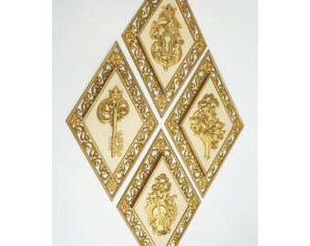 Dart Industries Wall Plaque Set 4271 Gold Diamond Hollywood Regency Excellent