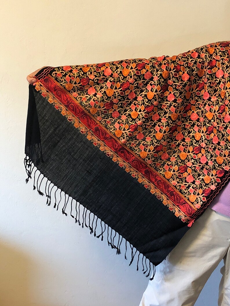 Silk & Cashmere Embroidered Shawl Throw Blanket One Size Etsy