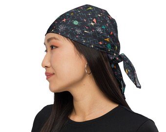 Mid-Century Modern Rocket Bandana, Planets & UFO Print