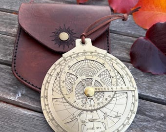 Brass Astrolabe (Single Plate) with Leather Case
