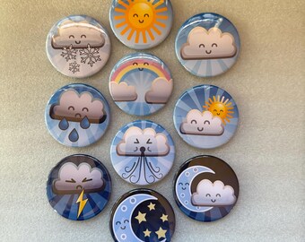 Cute Weather Icon Magnets – Handmade 2.25" Set of 10