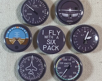 Pins / Magnets 1" - Aircraft Instrument Six Pack (set of 7)