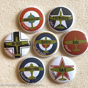 Pin Buttons / Magnets 1&quot; - WW2 Fighter Aircraft