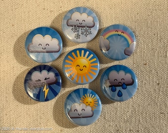 Cute Weather Icon Pins – Handmade 1" Badge Set of 7