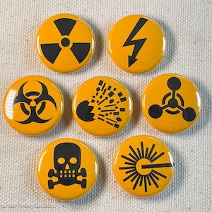 Pins / Magnets 1" - Hazard Warning Signs (sets of 7)