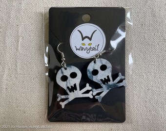 Skull and Crossbones Pirate Dangly Earrings