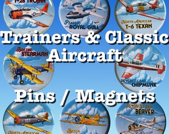 Trainer & Classic Airplanes  2.25" Button/Magnet