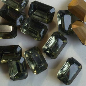6 Vintage Glas-Strasssteine, 18 x 13 mm Achteck, Black Diamond, TTC-Schliff, Foiled Point Back, tschechisch J2-7B