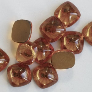 2 Vintage Glass Rhinestones, 15mm Square, Topaz, Dome Top, Foiled Flat Back, Germany I2-7