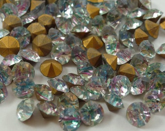 48 Vintage Glass Rhinestones, 20ss Round,  Iris Rainbow , Faceted Top, Foil Point Back, Germany G4-1B