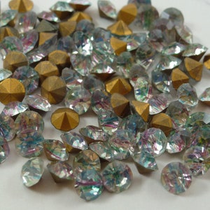 48 Vintage Glass Rhinestones, 20ss Round,  Iris Rainbow , Faceted Top, Foil Point Back, Germany G4-1B