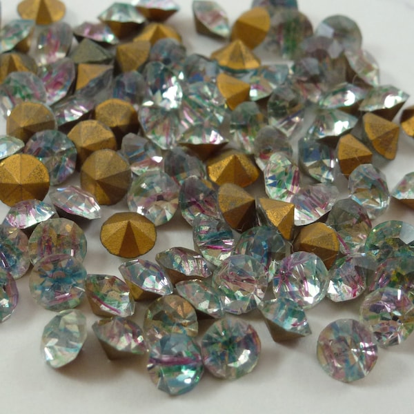 48 Vintage Glass Rhinestones, 20ss Round,  Iris Rainbow , Faceted Top, Foil Point Back, Germany G4-1B