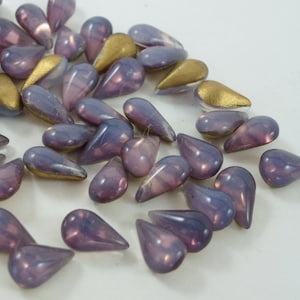 24 sällsynta vintage glasstrasstenar, droppformade päron 10 mm x 6 mm, lila hallonopalin, kupolformad topp, folierad spetsig baksida PB, E5-1C