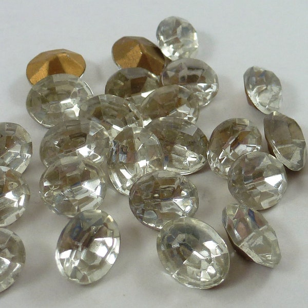 12 Vintage Glass Rhinestones, Oval 8x10mm, Crystal , Table Tin Cut Top, Foil Point Back, Czechoslovakia, D4-4D Last Ones