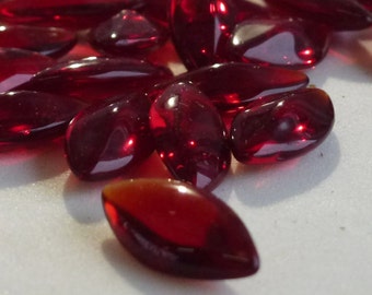 36 Vintage Red Navette  15x7mm, Glass Rhinestones, Ruby Red Clear, Smooth Top, Pointed back,  Germany, A3-5