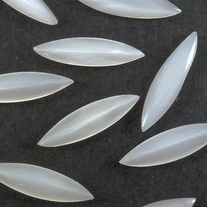 12 Vintage White Moonstone Glass Navette 25x6.5mm Rhinestones Dome Top, Point back, Germany A4-4B