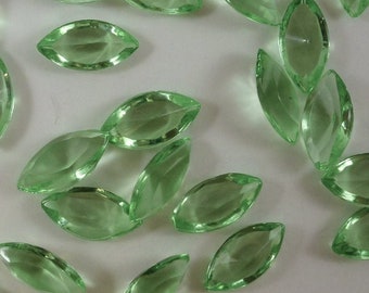 36 Green Navette 10x5mm Vintage Glass Rhinestones, Cut Top, Point back, West Germany A5-4C