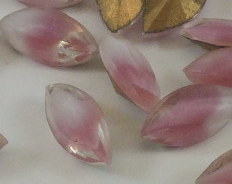 24 Vintage Navette Pink Sabrina 10x5mm Glass Rhinestones, TTC Top, Gold Foiled back, Germany, B5-3C