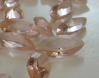 36 Pink Navette 15x7mm Vintage Glass Rhinestones, Crystal Clear Pink TTC Top, Point Back, Germany A3-2C