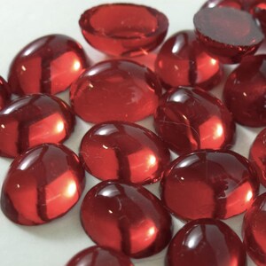 36 Vintage Glass Rhinestones, Oval 10x8mm, Red Ruby Clear, Dome Top, Flat Back, Germany, D6-4B
